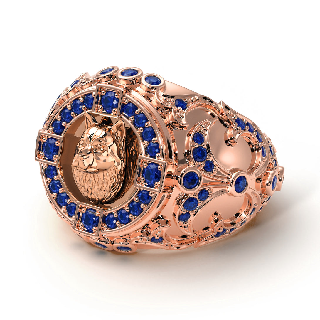 Sapphire Wolf Gold Men's Fashion Ring - Eli No. 14