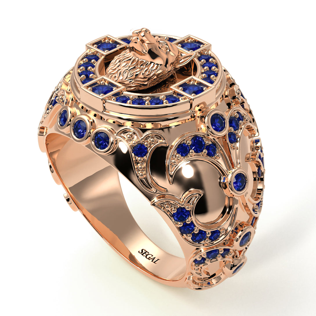 Sapphire Wolf Gold Men's Fashion Ring - Eli No. 14