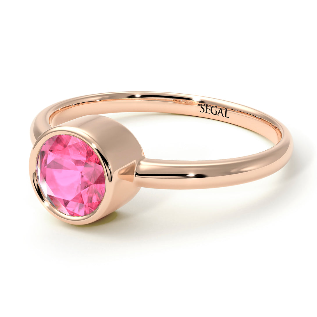 Solitaire Bezel Pink Moissanite Ring - Emerson No. 802