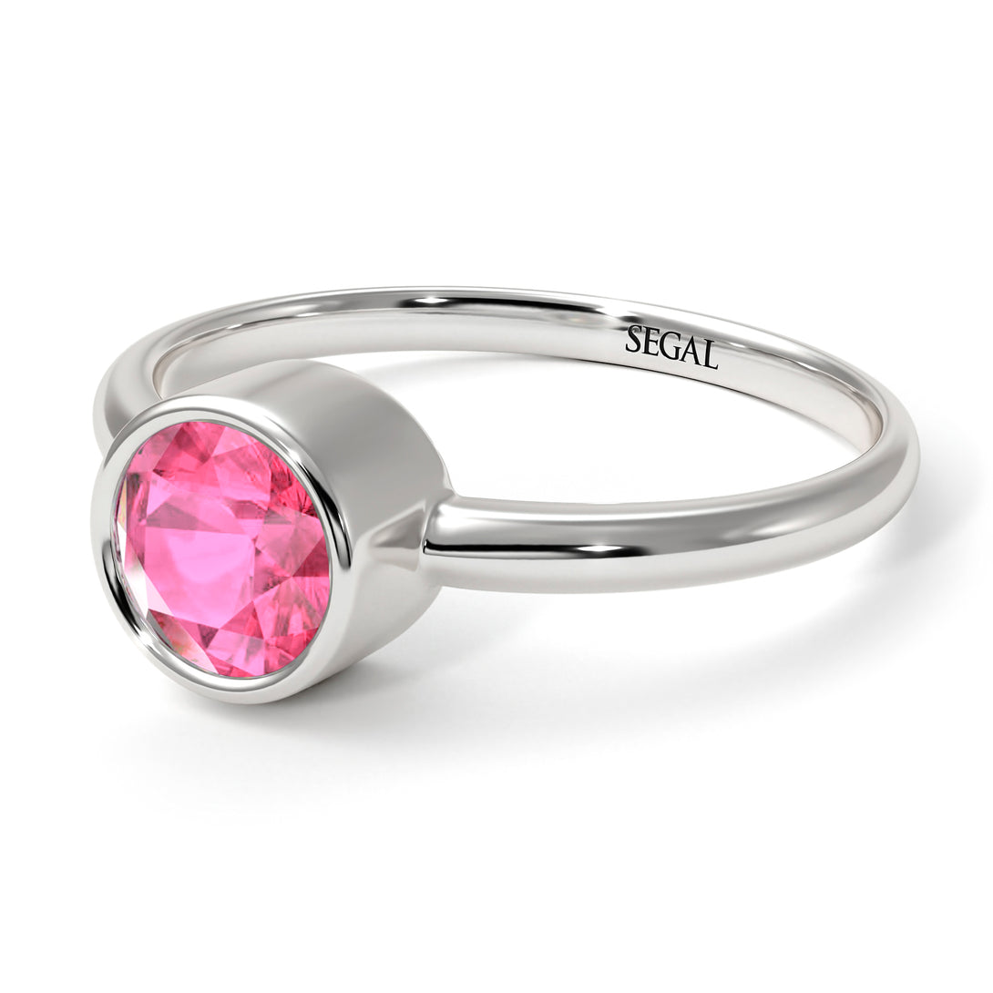 Solitaire Bezel Pink Moissanite Ring - Emerson No. 803