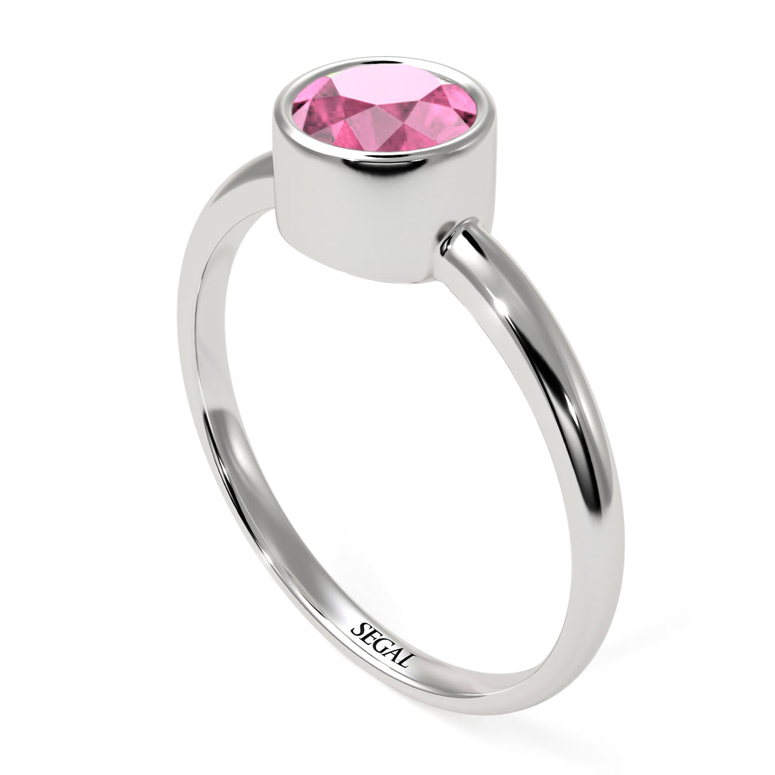 Solitaire Bezel Pink Moissanite Ring - Emerson No. 803