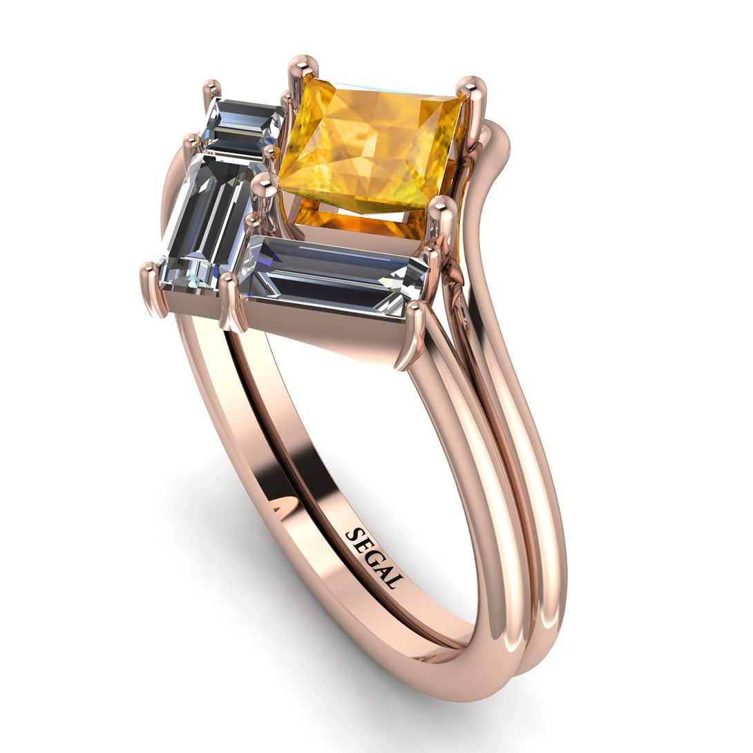 Stacking Princess Yellow Diamond Ring - Elise No. 1002