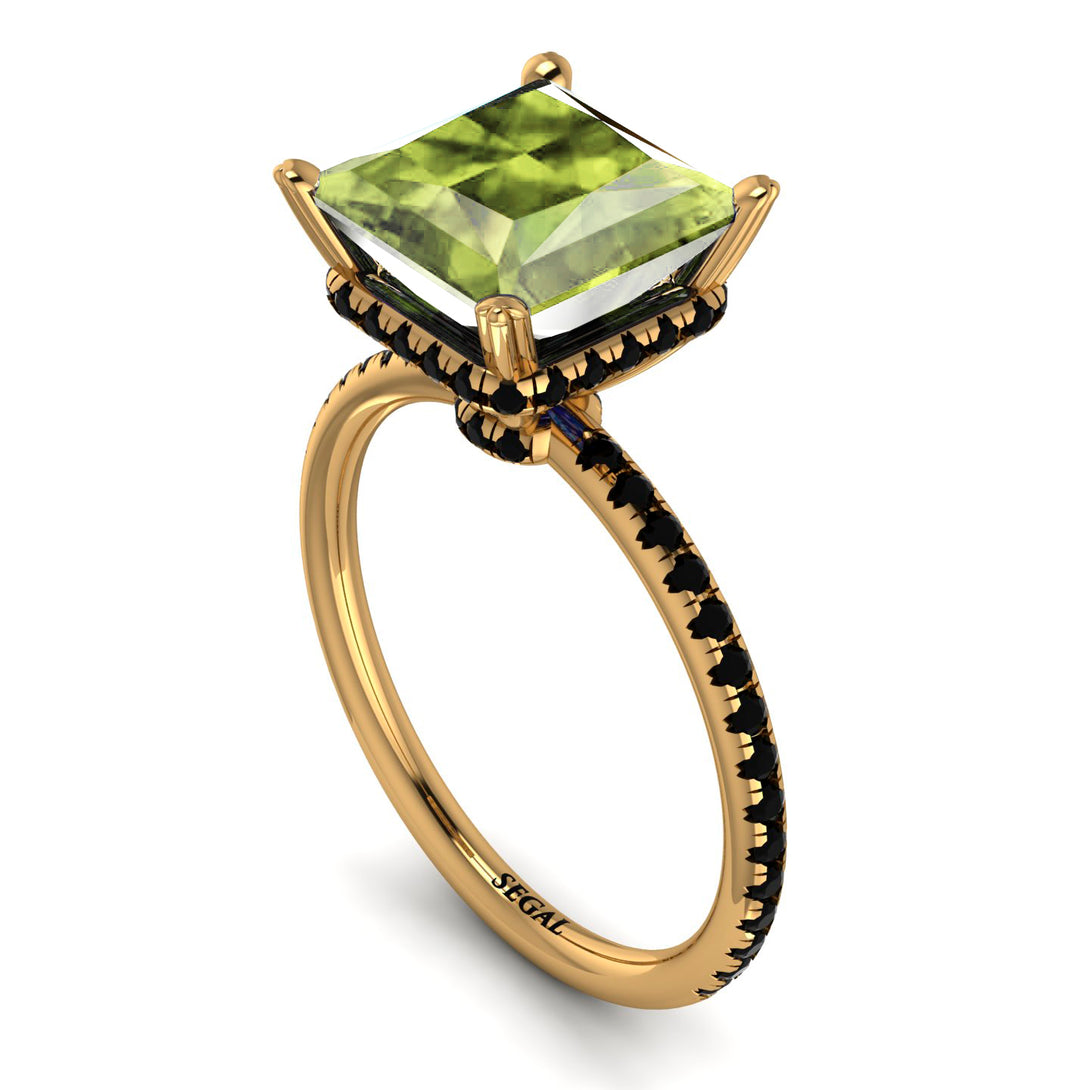 Trendy Hidden Halo Peridot Princess Cut Engagement Ring - Daria No. 707