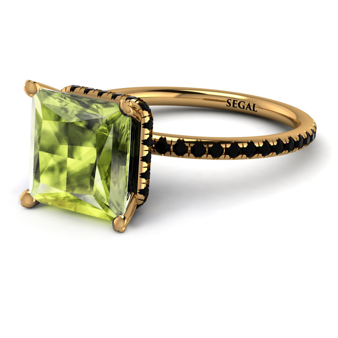 Trendy Hidden Halo Peridot Princess Cut Engagement Ring - Daria No. 707