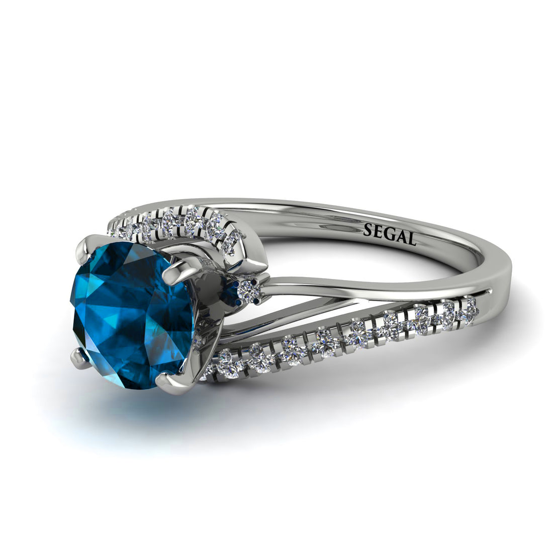 Twist Shank Blue Topaz Engagement Ring - Maria No. 503
