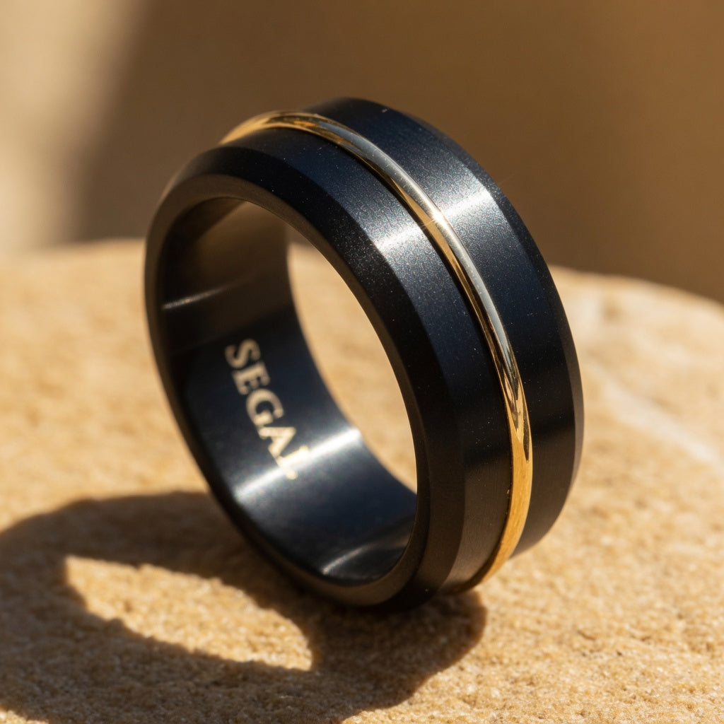 Black Titanium & Gold Men's Ring - Wyatt No. 1