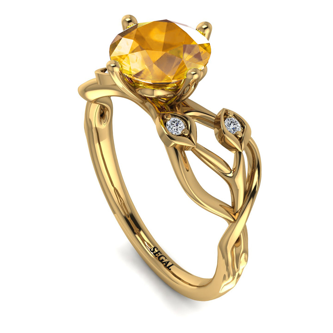 Yellow Diamond Blossom 14K Golden Nature Inspired Engagement Ring - Haley No. 1001