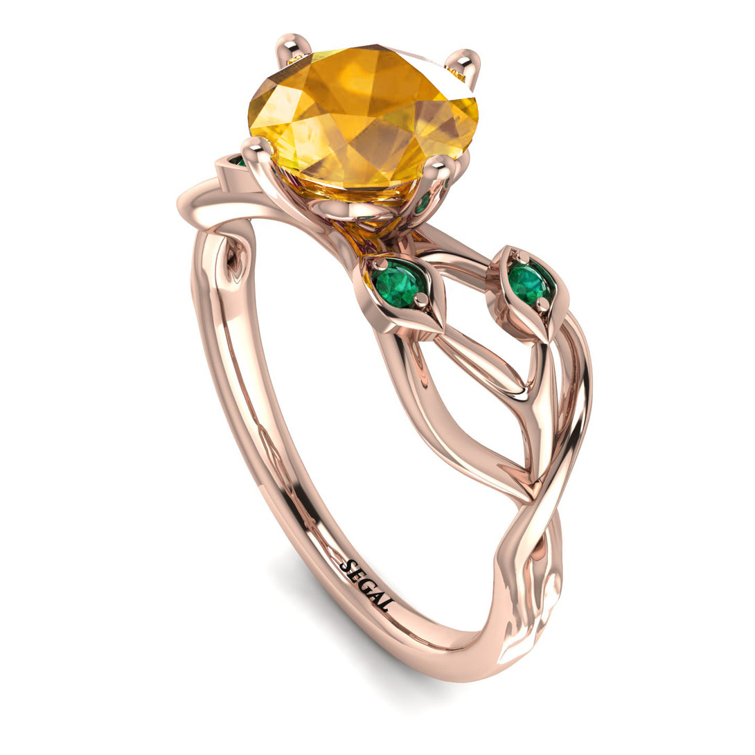 Yellow Diamond Blossom 14K Golden Nature Inspired Engagement Ring - Haley No. 1005