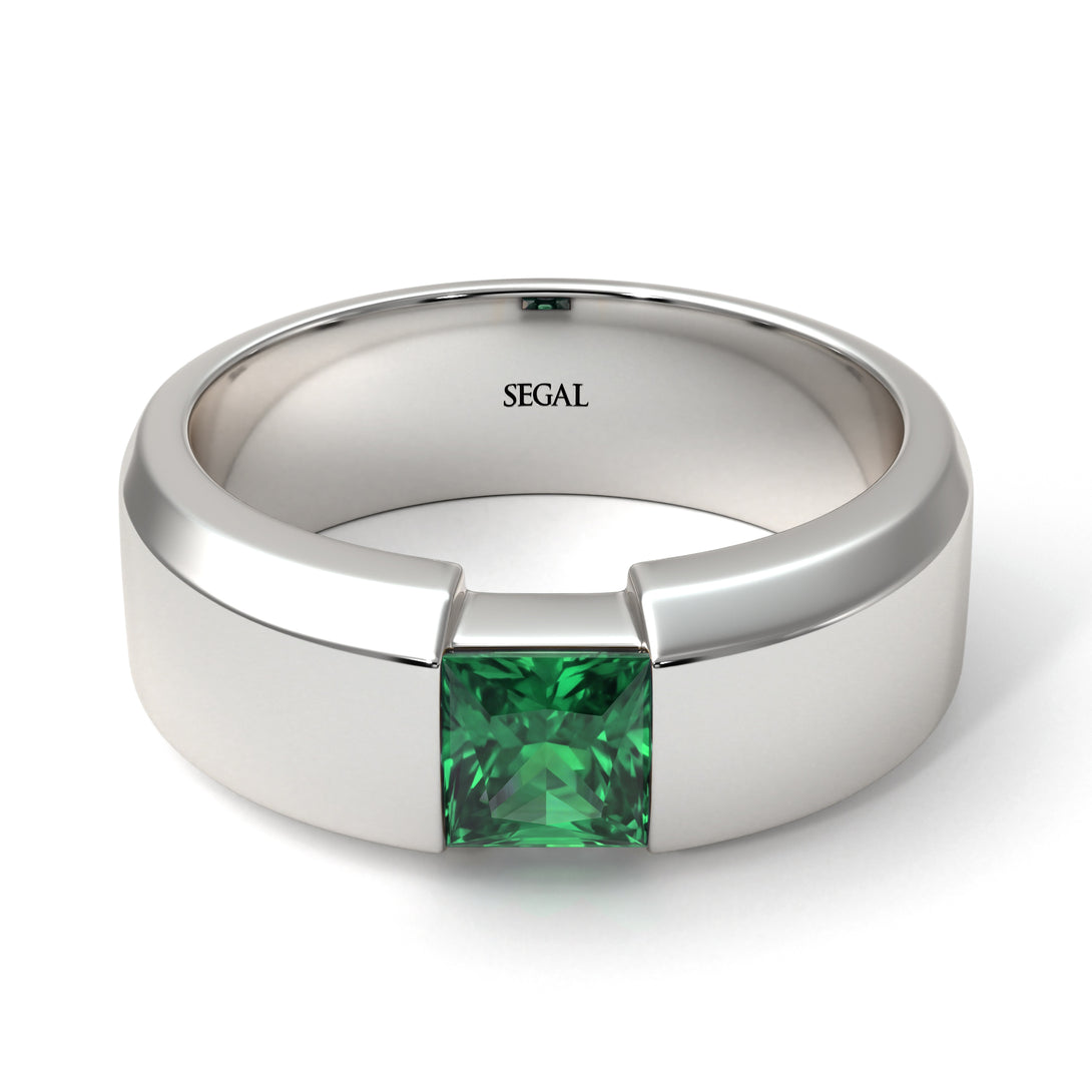 Princess Cut Emerald Solitaire Wedding Band - Lane No. 6