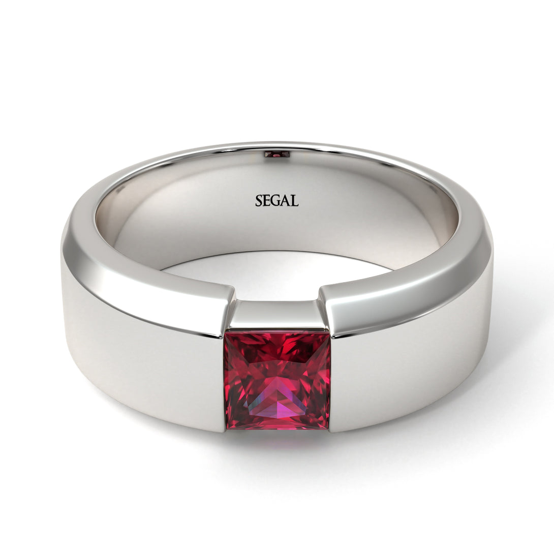 Princess Cut Ruby Solitaire Wedding Band - Lane No. 12