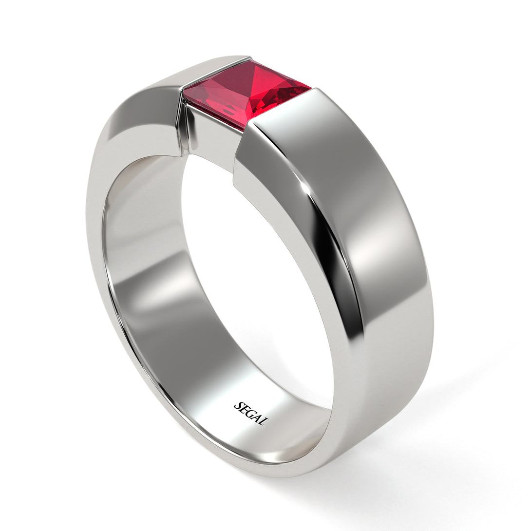 Princess Cut Ruby Solitaire Wedding Band - Lane No. 12