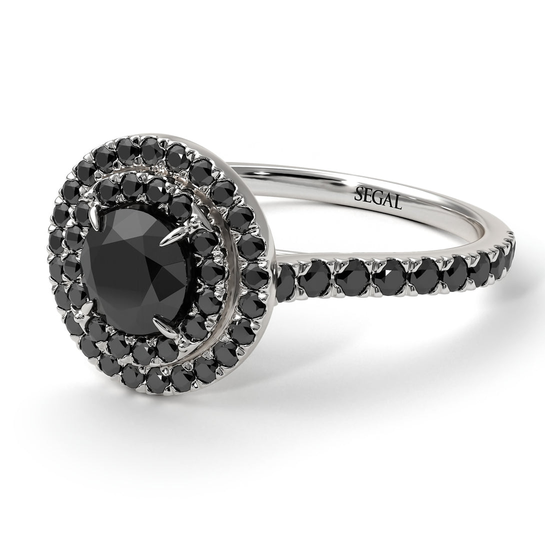 Double Halo Black Diamond Ring - Zoey No. 33