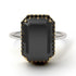 Two Tones Halo Emerald Cut Black Diamond Ring With Hidden Diamonds - Rowan No. 80