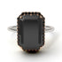 Two Tones Halo Emerald Cut Black Diamond Ring With Hidden Diamonds - Rowan No. 81