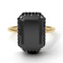 Two Tones Halo Emerald Cut Black Diamond Ring With Hidden Diamonds - Rowan No. 80
