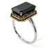 Two Tones Halo Emerald Cut Black Diamond Ring With Hidden Diamonds - Rowan No. 80