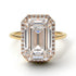 Two Tones Halo Emerald Cut Diamond Ring With Hidden Diamonds - Rowan No. 76