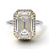 Two Tones Halo Emerald Cut Diamond Ring With Hidden Diamonds - Rowan No. 77