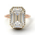 Two Tones Halo Emerald Cut Diamond Ring With Hidden Diamonds - Rowan No. 76