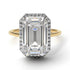 Two Tones Halo Emerald Cut Diamond Ring With Hidden Diamonds - Rowan No. 77