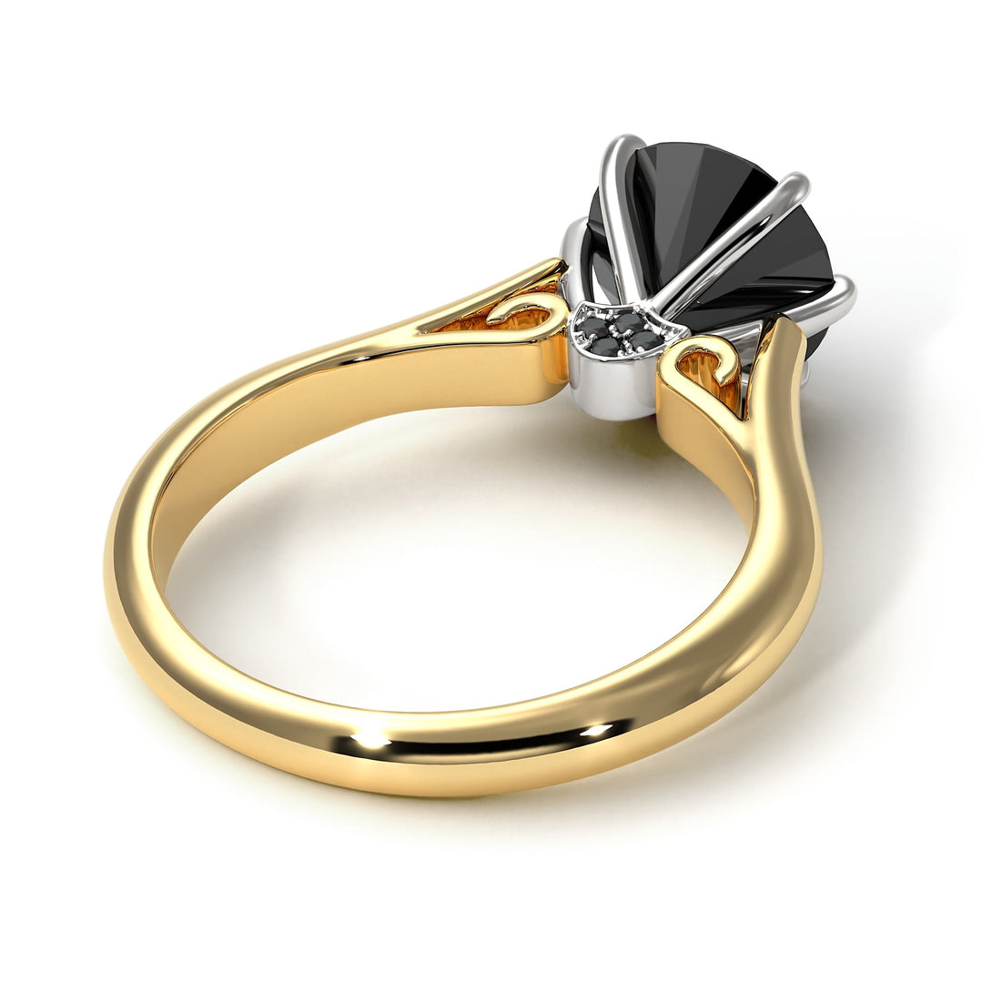 Two Tones 3ct Black Diamond Engagement Ring - June No. 80