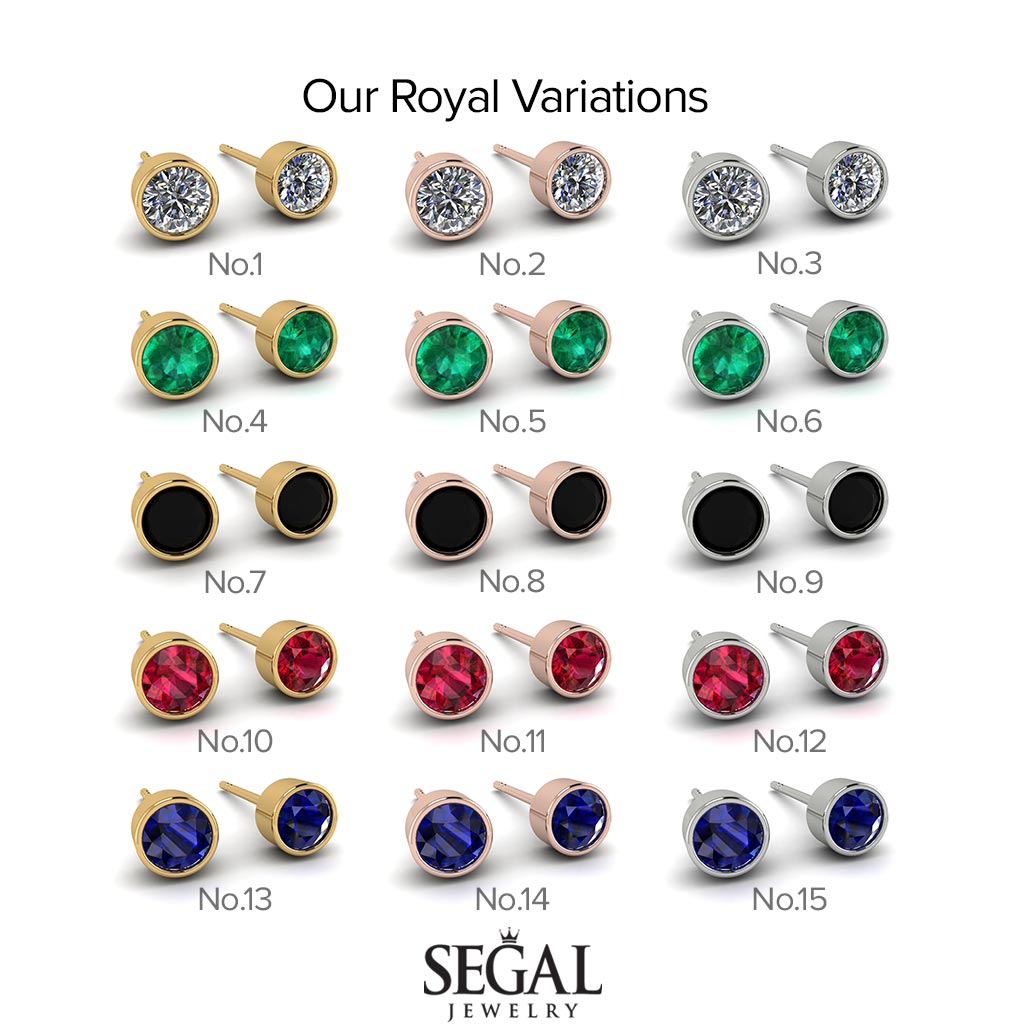 Bezel Stud Sapphire Earrings - Royal No. 15