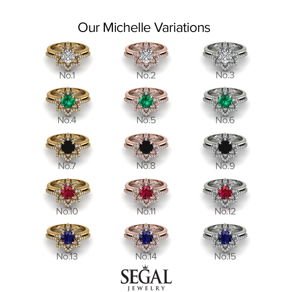 Round Diamond Flower Bridal Set - Michelle No. 63