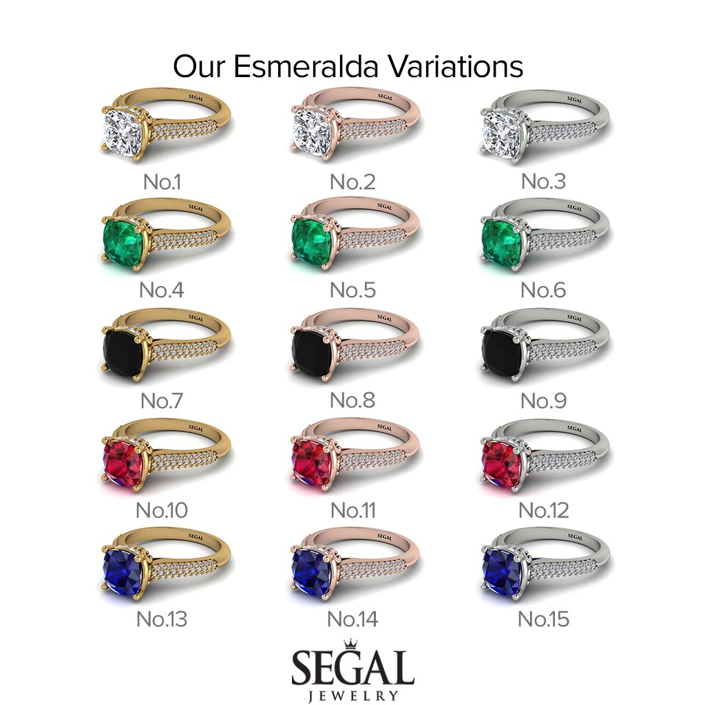 Two Tones Luxury Pave Cushion Cut Diamond Engagement Ring With Hidden Stone - Esmeralda No. 76