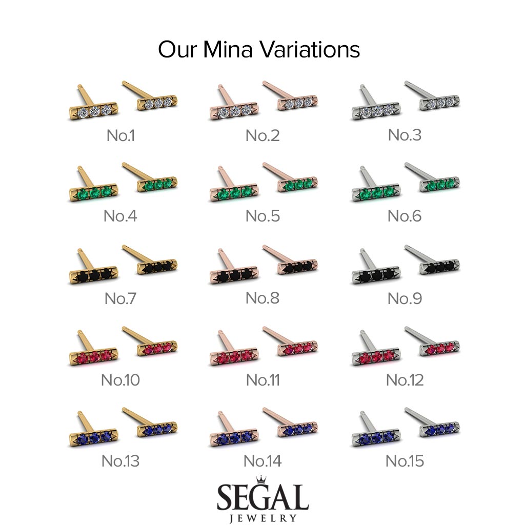 3 Sapphires Stud Earrings - Mina No. 13