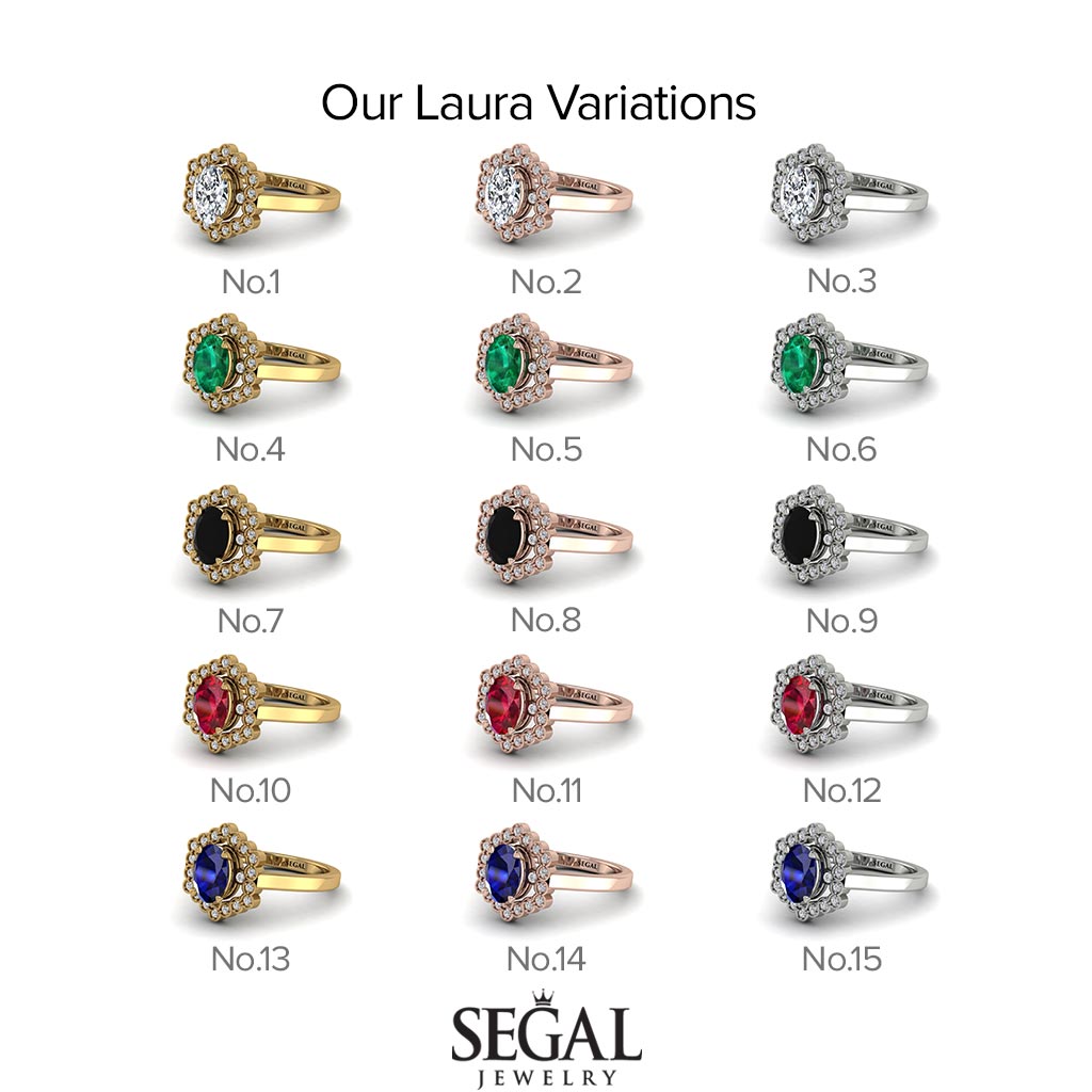 Honeycomb Halo Oval Emerald Ring - Laura No. 5