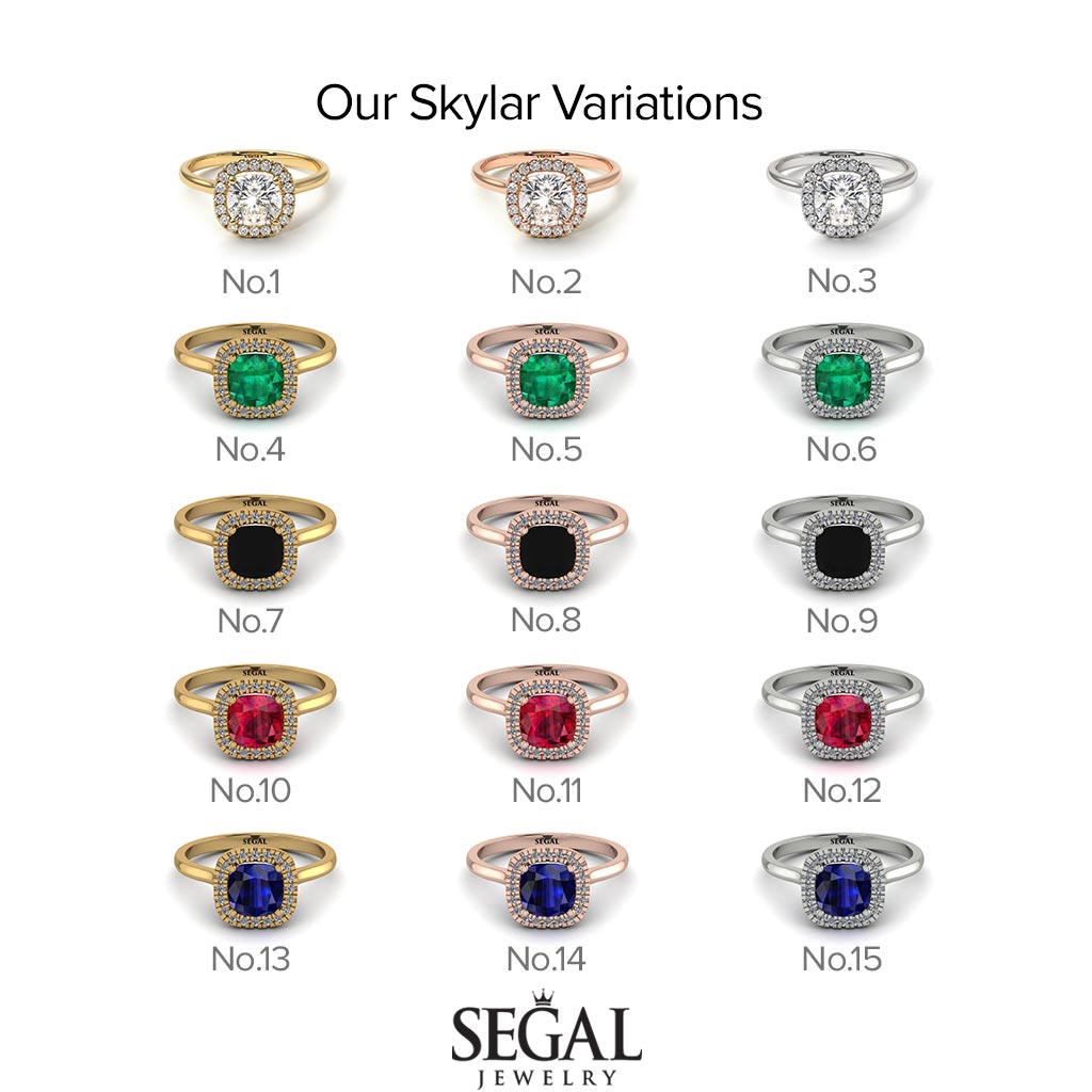 Two Tones Vintage Classic Halo Cushion Diamond Ring - Skylar No. 78