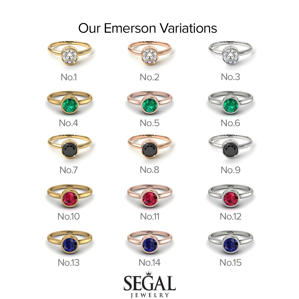 Two Tones Solitaire Bezel Black Diamond Ring - Emerson No. 20