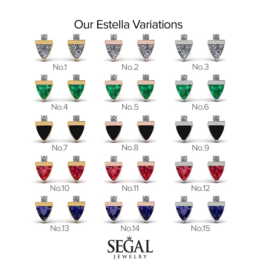 Triangle Ruby Earrings With Round Stone - Estella No. 57