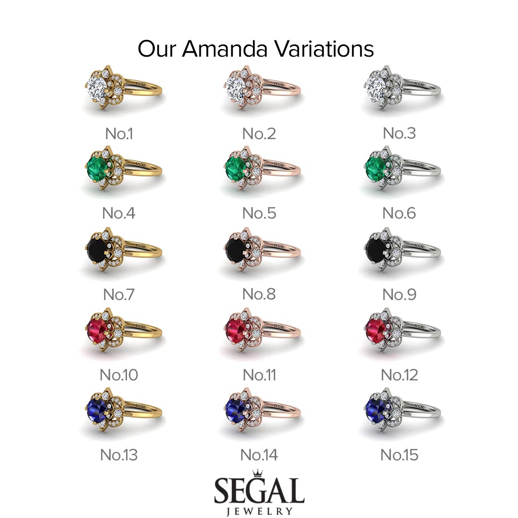 Unique Bloom Halo Sapphire Ring - Amanda No. 13