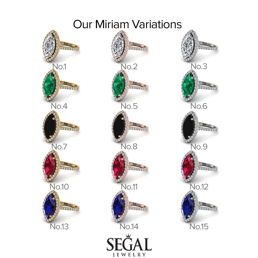 Gorgeous Marquise Cut Emerald Pave Engagement Ring With Hidden Stone - Miriam No. 35