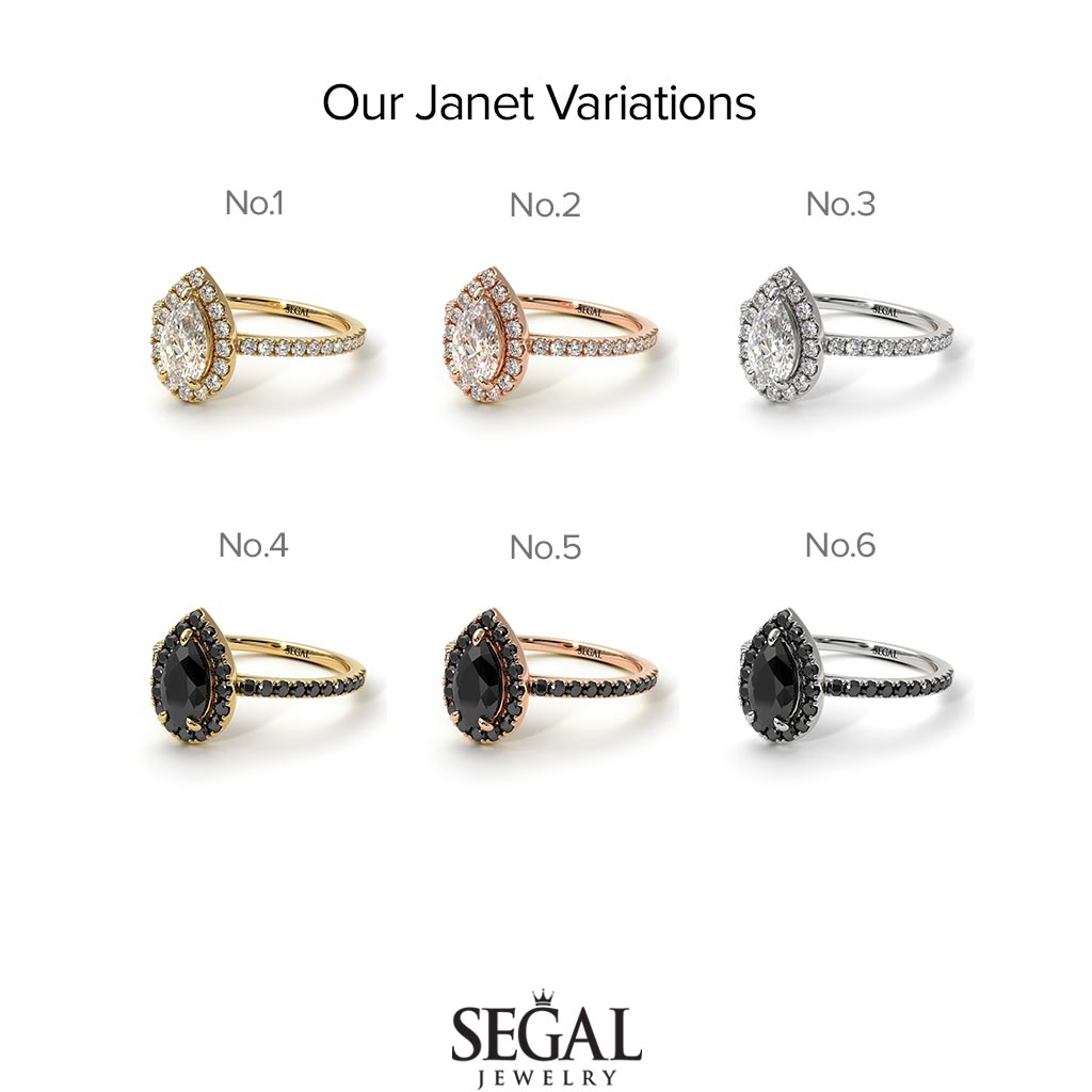 Two Tones Pear Shaped Halo Diamond Ring - Janet No. 7