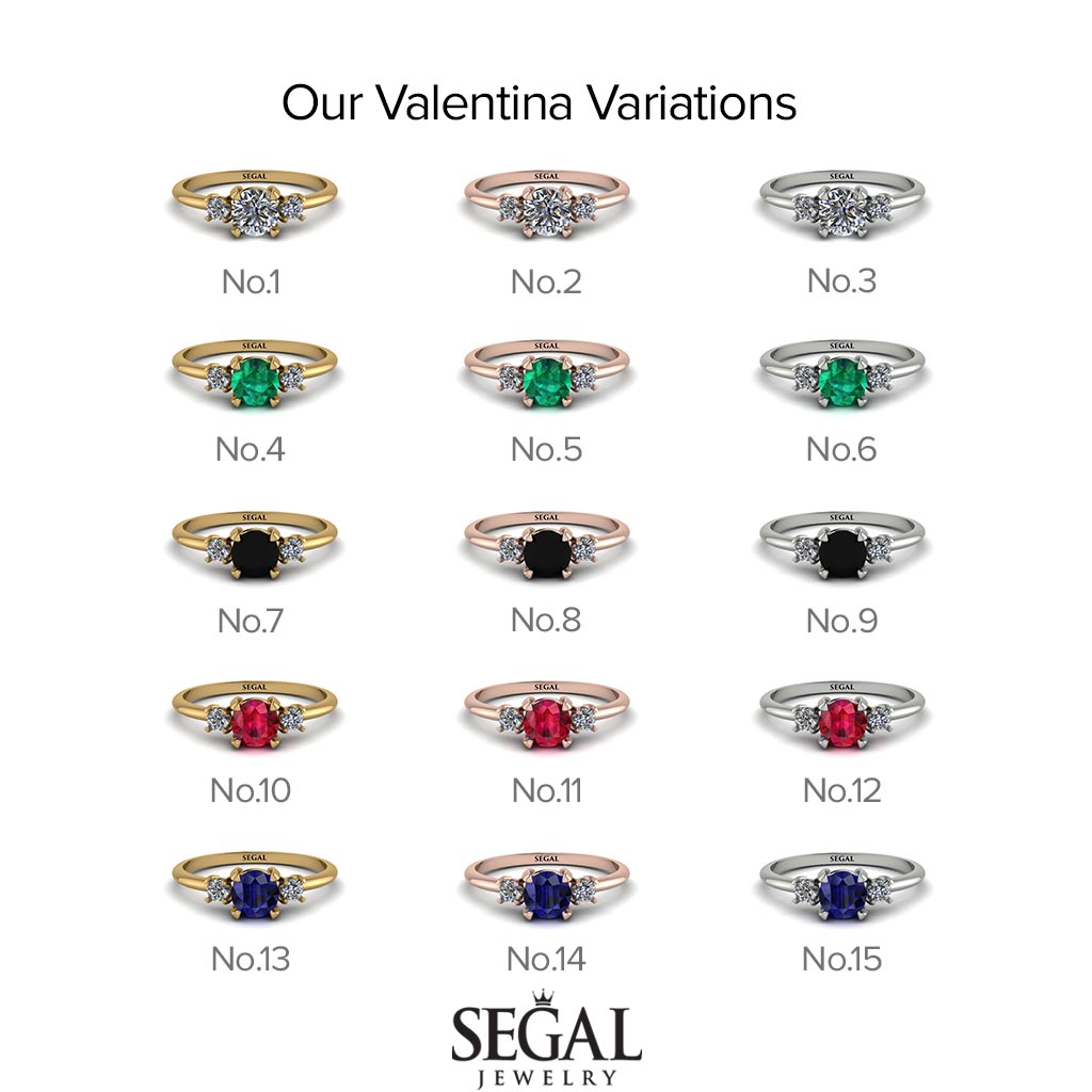 Classic Three Stone Ruby Engagement Ring - Valentina No. 10