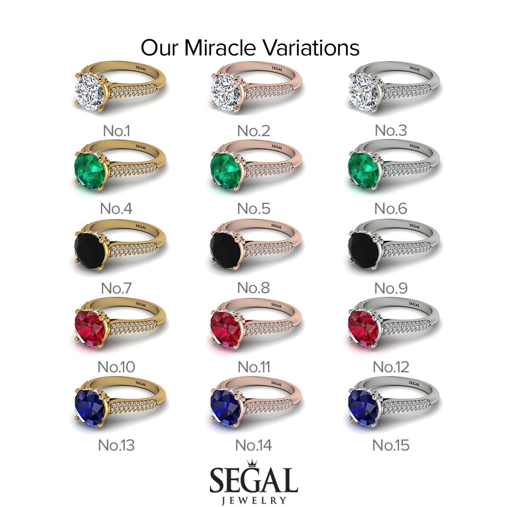 Two Tones Luxury Pave Round Cut Diamond Engagement Ring With Hidden Stone - Miracle No. 76