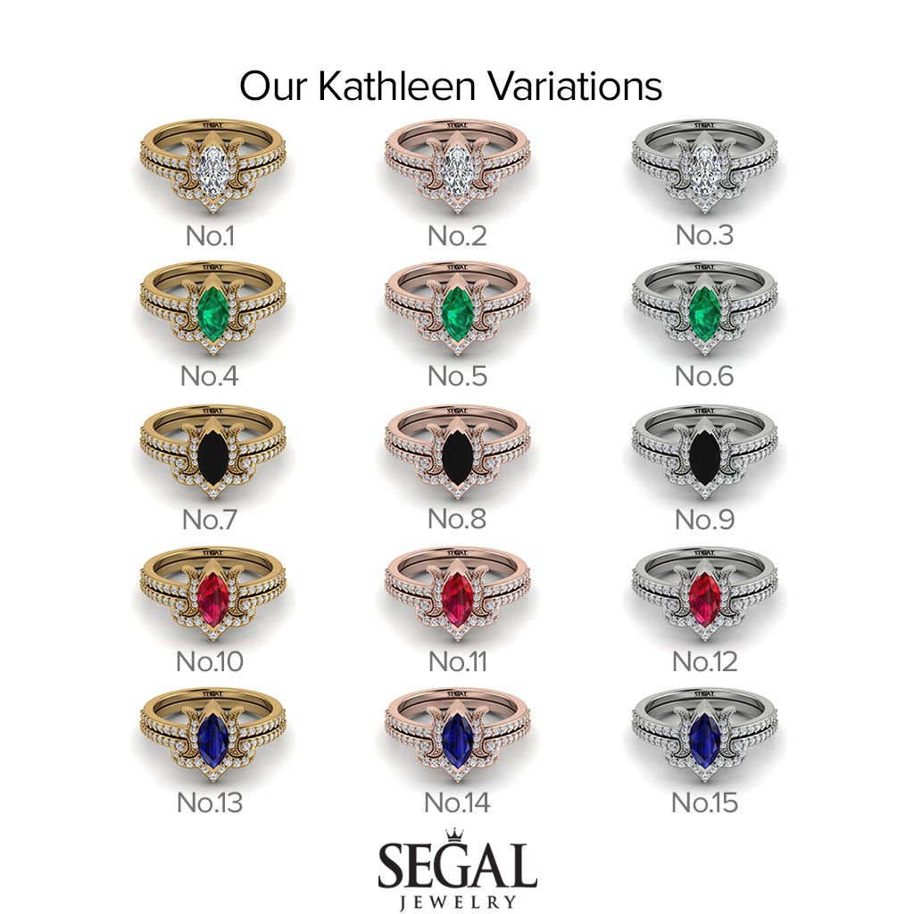 Marquise Cut Diamond Pave Bridal Set - Kathleen No. 3