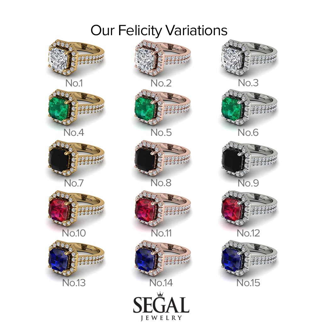 Two Tones Gorgeous Radiant Cut Diamond Pave Double Shank Engagement Ring With Hidden Stone - Felicity No. 78