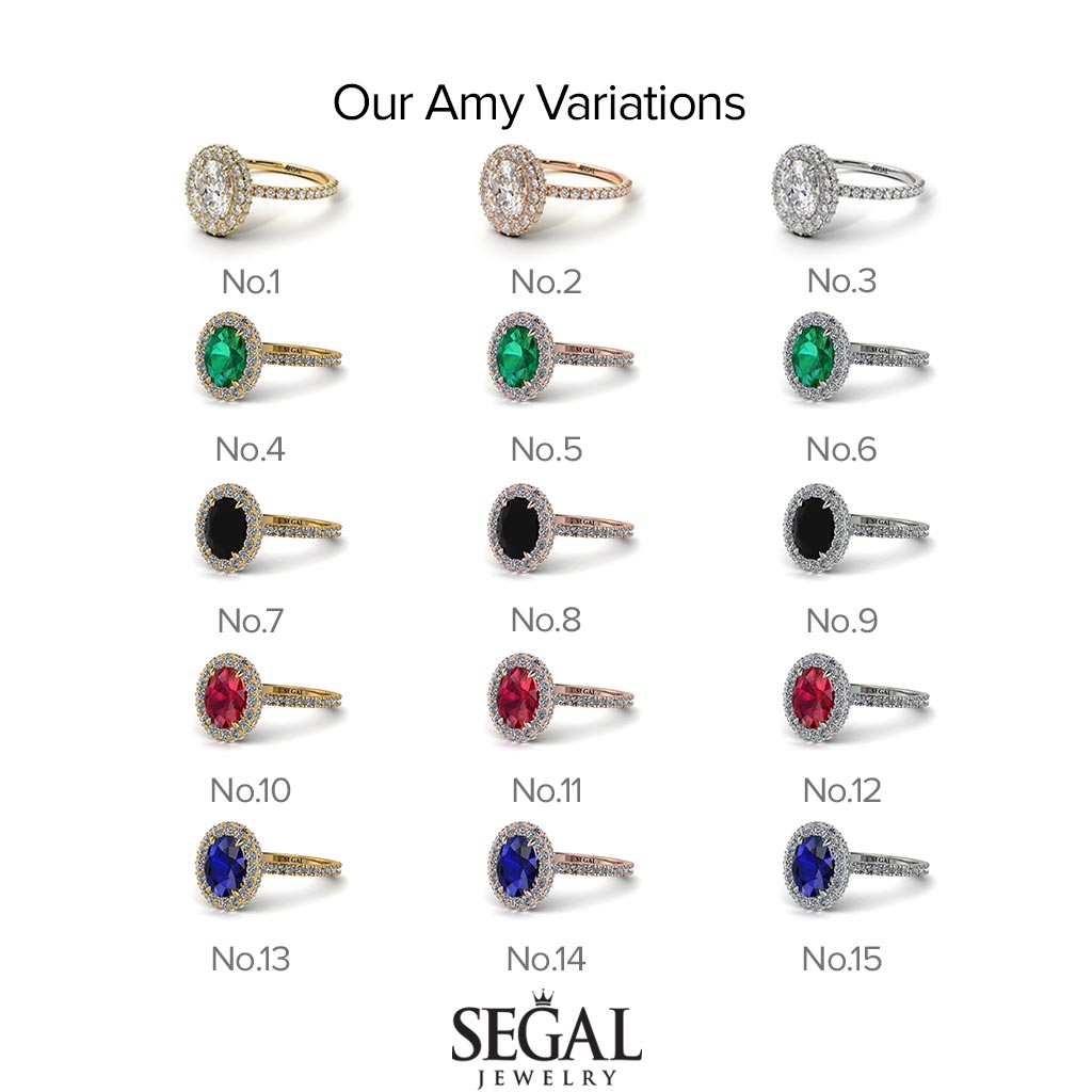 Oval Emerald Halo Hidden Emeralds Ring - Amy No. 21