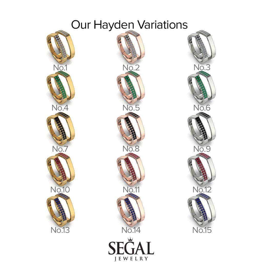 Geometric Black Diamond Double Wedding Band - Hayden No. 7