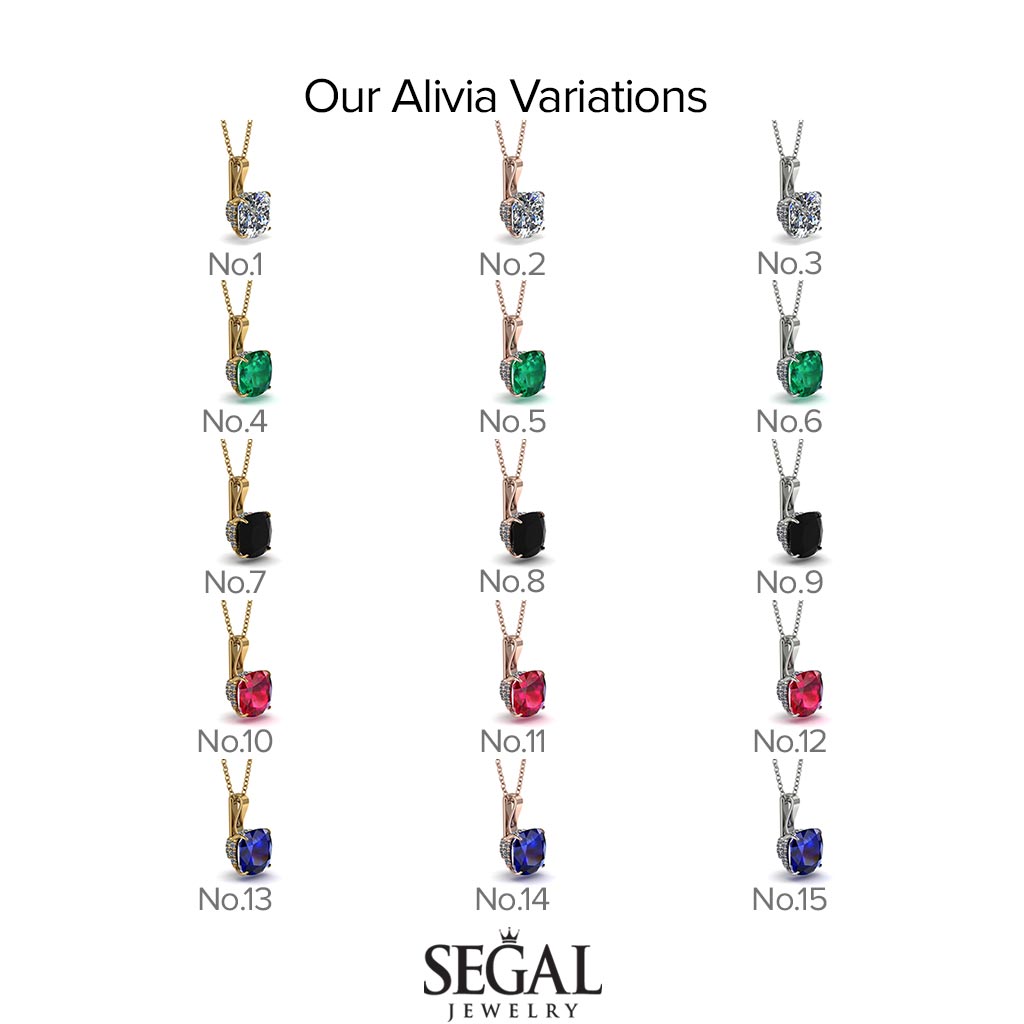 Hidden Halo Cushion Diamond Necklace - Alivia No. 1