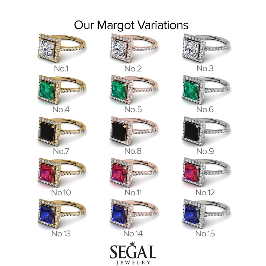 Two Tones Gorgeous Princess Cut Black Diamond Pave Engagement Ring With Hidden Stone - Margot No. 81