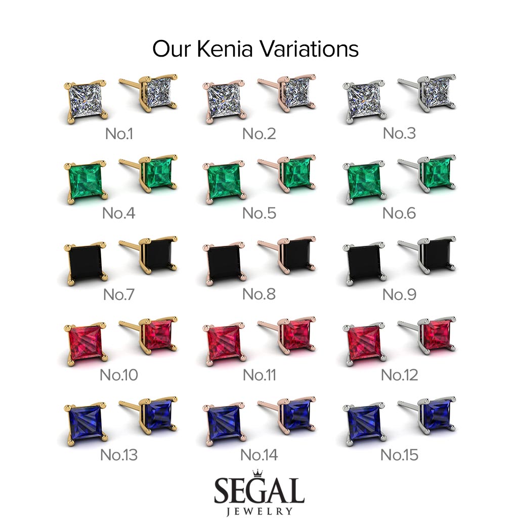 Princess Cut Stud Earrings - Kenia No. 14