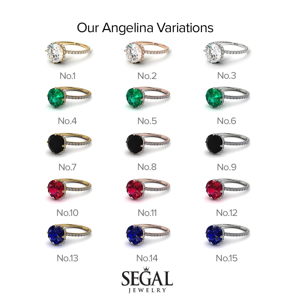 Two Tones Double Hidden Halo Black Diamond Engagement Ring - Angelina No. 80