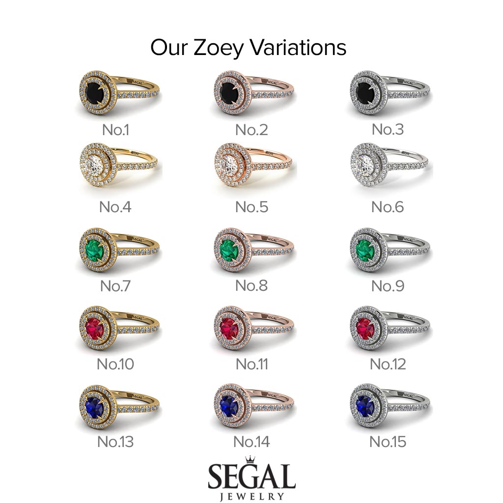 Double Halo Black Diamond Ring - Zoey No. 47