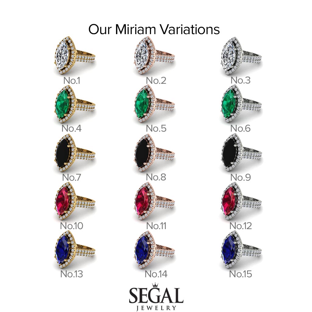 Two Tones Gorgeous Marquise Cut Diamond Pave Double Shank Engagement Ring With Hidden Stone - Miriam No. 76