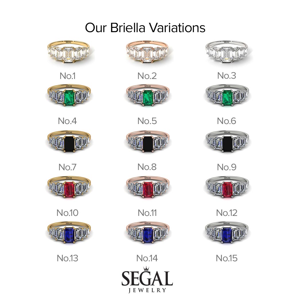 Two Tones Emerald Cut Black Diamond Geometrical Ring - Briella No. 81