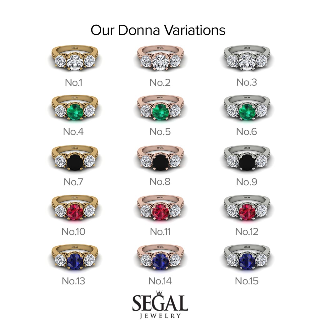 Three Stones Black Diamond Braches Ring - Donna No. 7